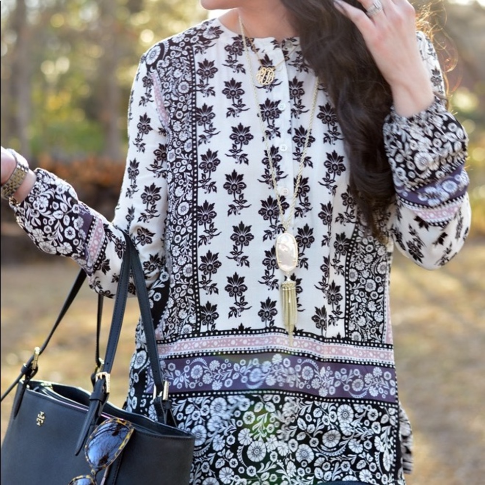 LOFT floral tunic blouse size small